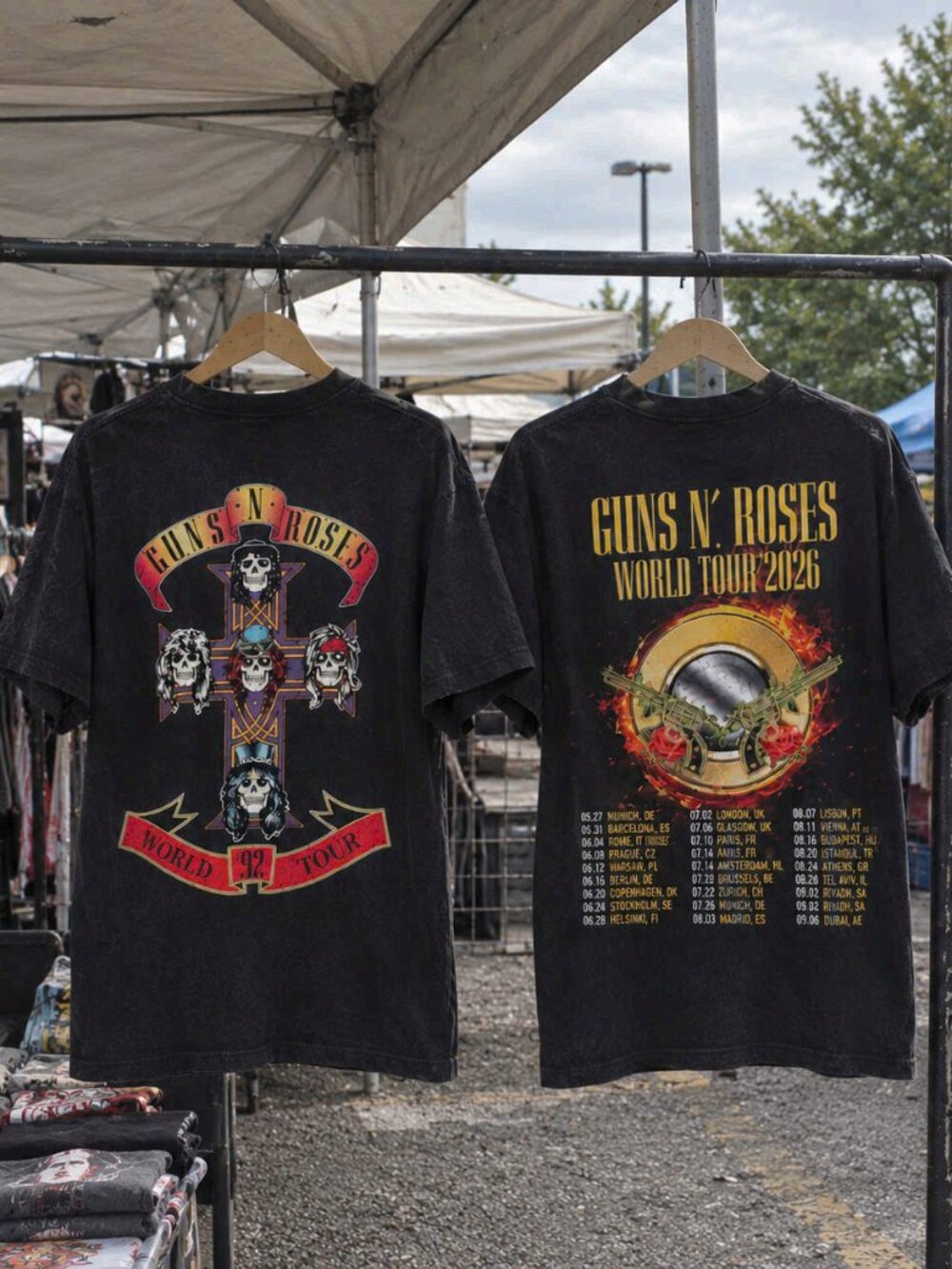 Gún N Roses World Tour 2026 Band Graphic T-Shirt Black